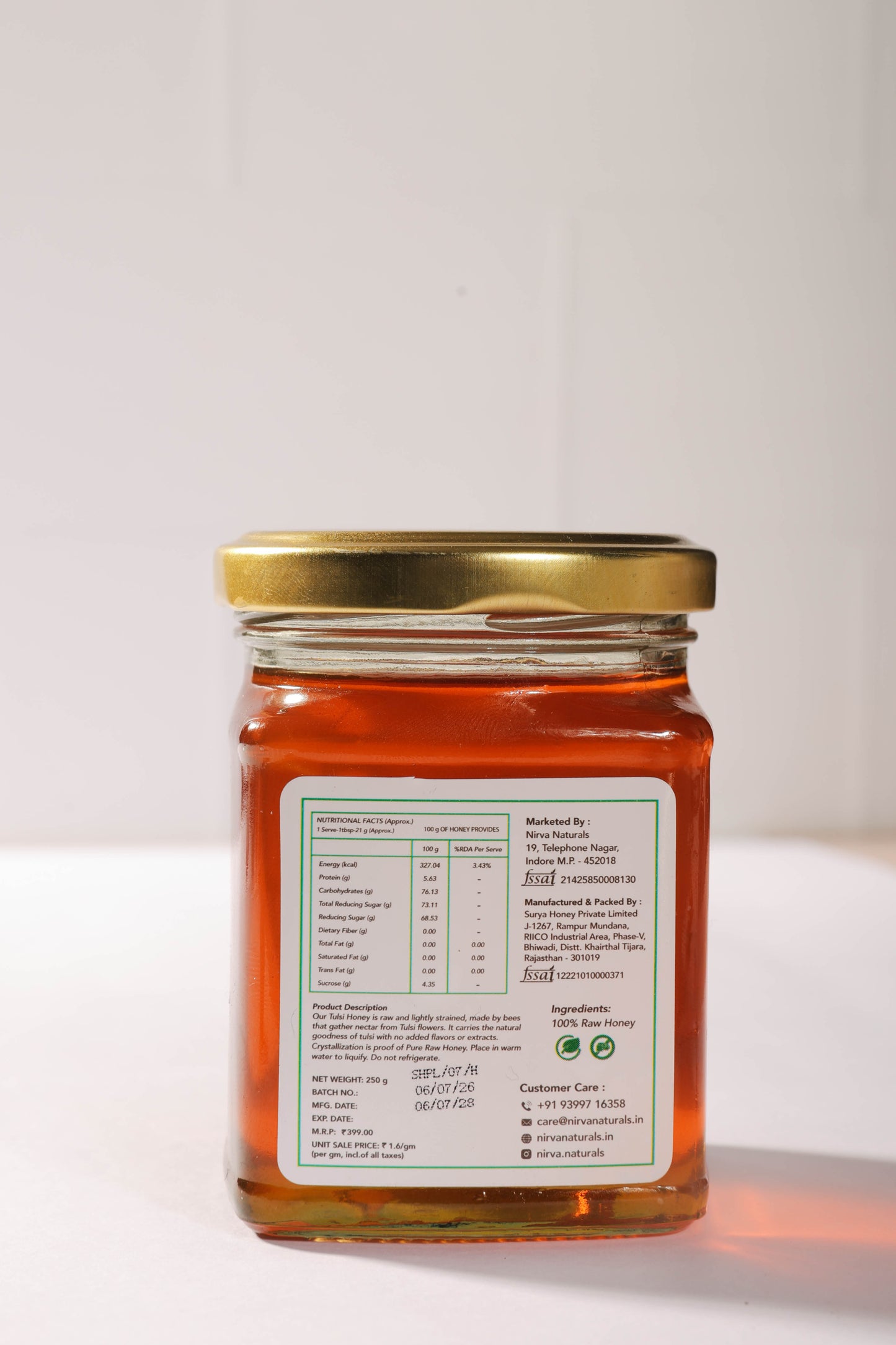 Nirva Naturals Tulsi Honey | Natural Tulsi Flower Honey | No Added Sugar | No Additives | 250 g