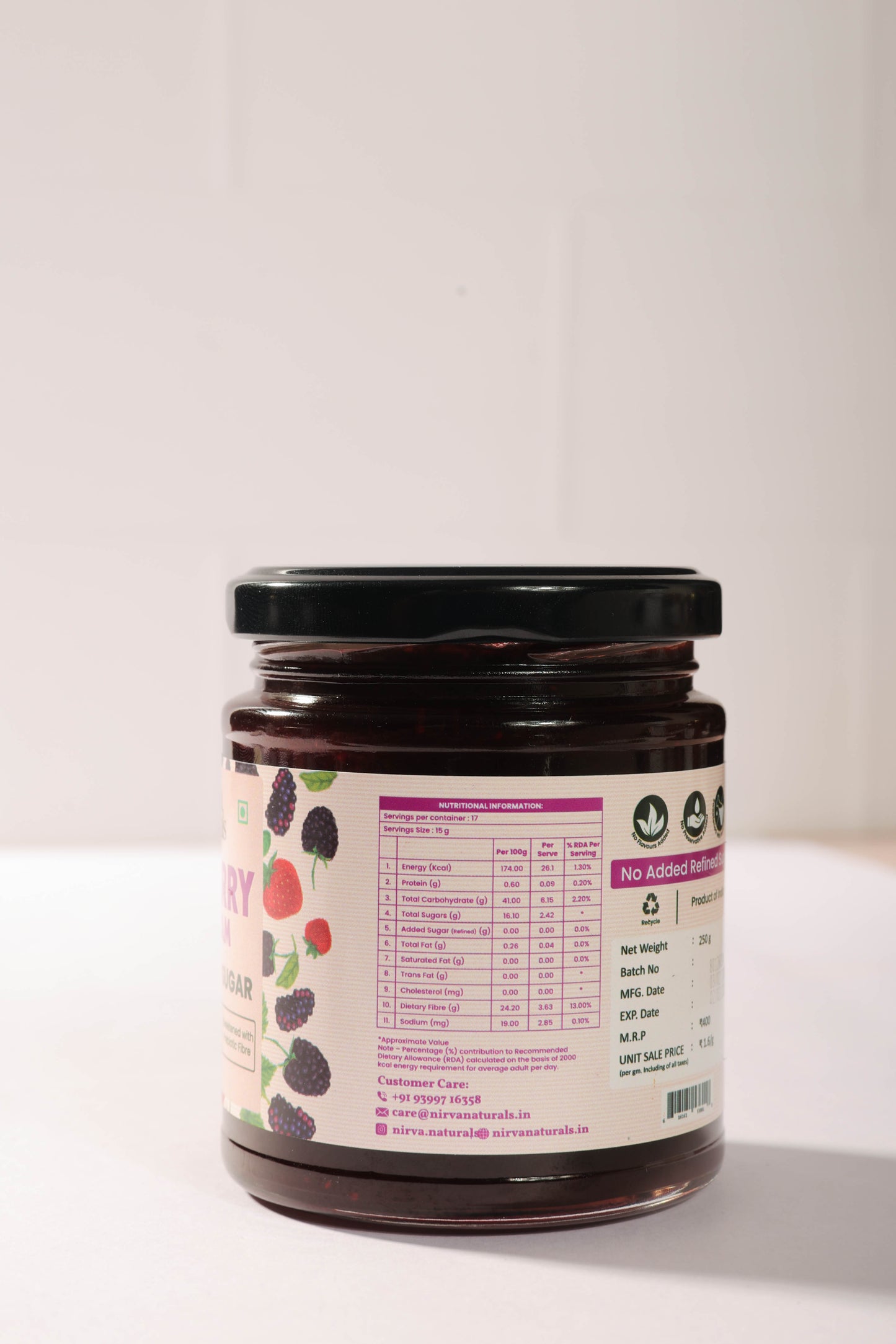 Nirva Naturals No Sugar Mixed Berry Fruit Jam | 100% Natural | No Added Sugar | No Added Flavours & Preservatives | For Kids & Adults